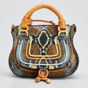Chloe Marcie Mini Python-Embossed Double-Carry Satchel Bag